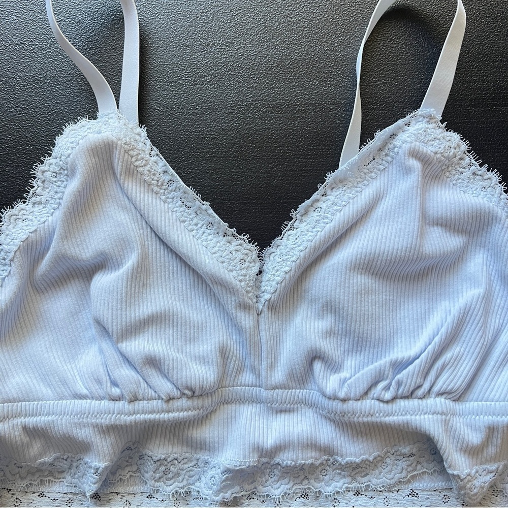Aerie Eyelash Lace Babydoll Ribbed Bralette Longline Light Blue Size XXL - Picture 3 of 7